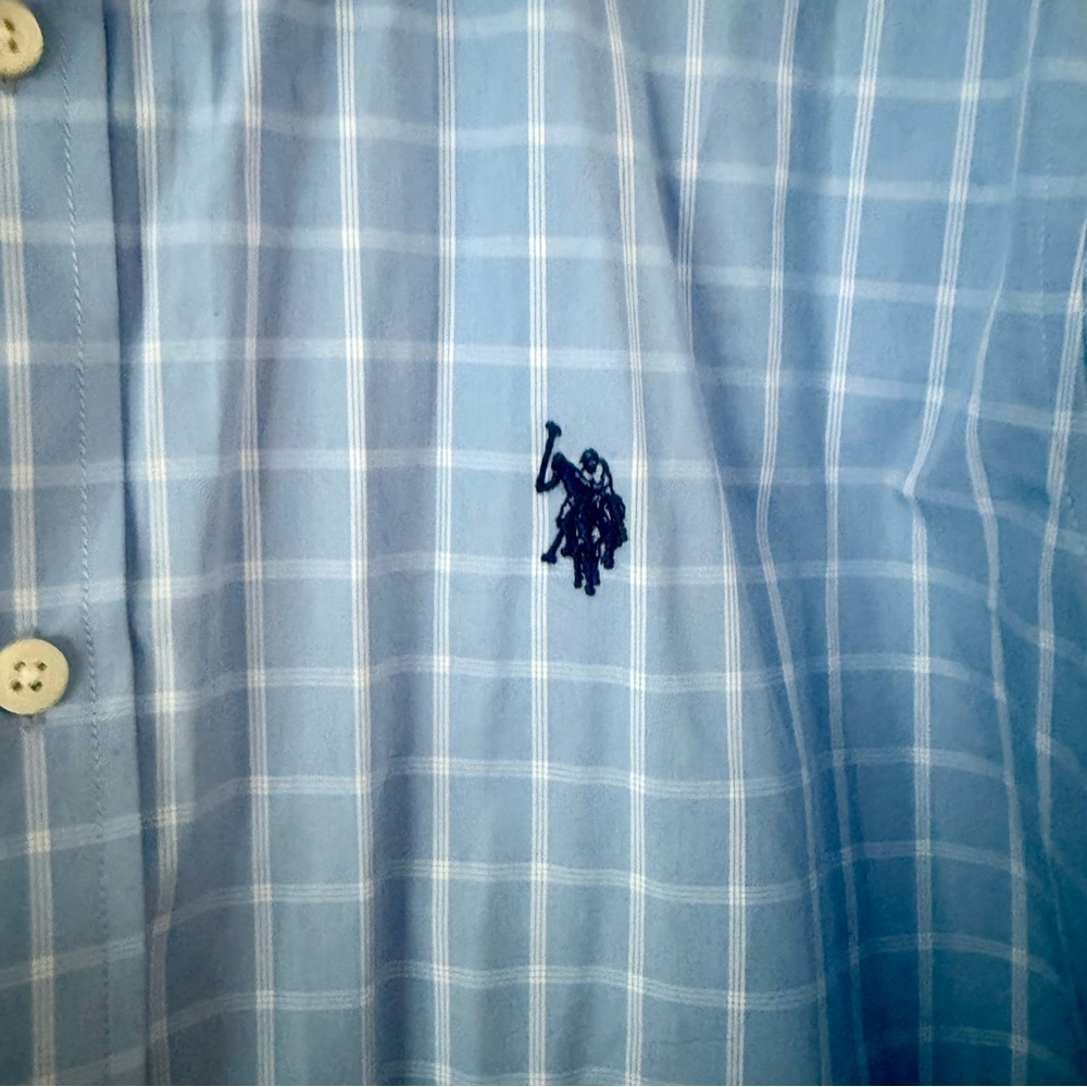 U.S. Polo Assn. Sky Blue Window Checkered Non-Iron Men's Shirt - Picture 2 of 5